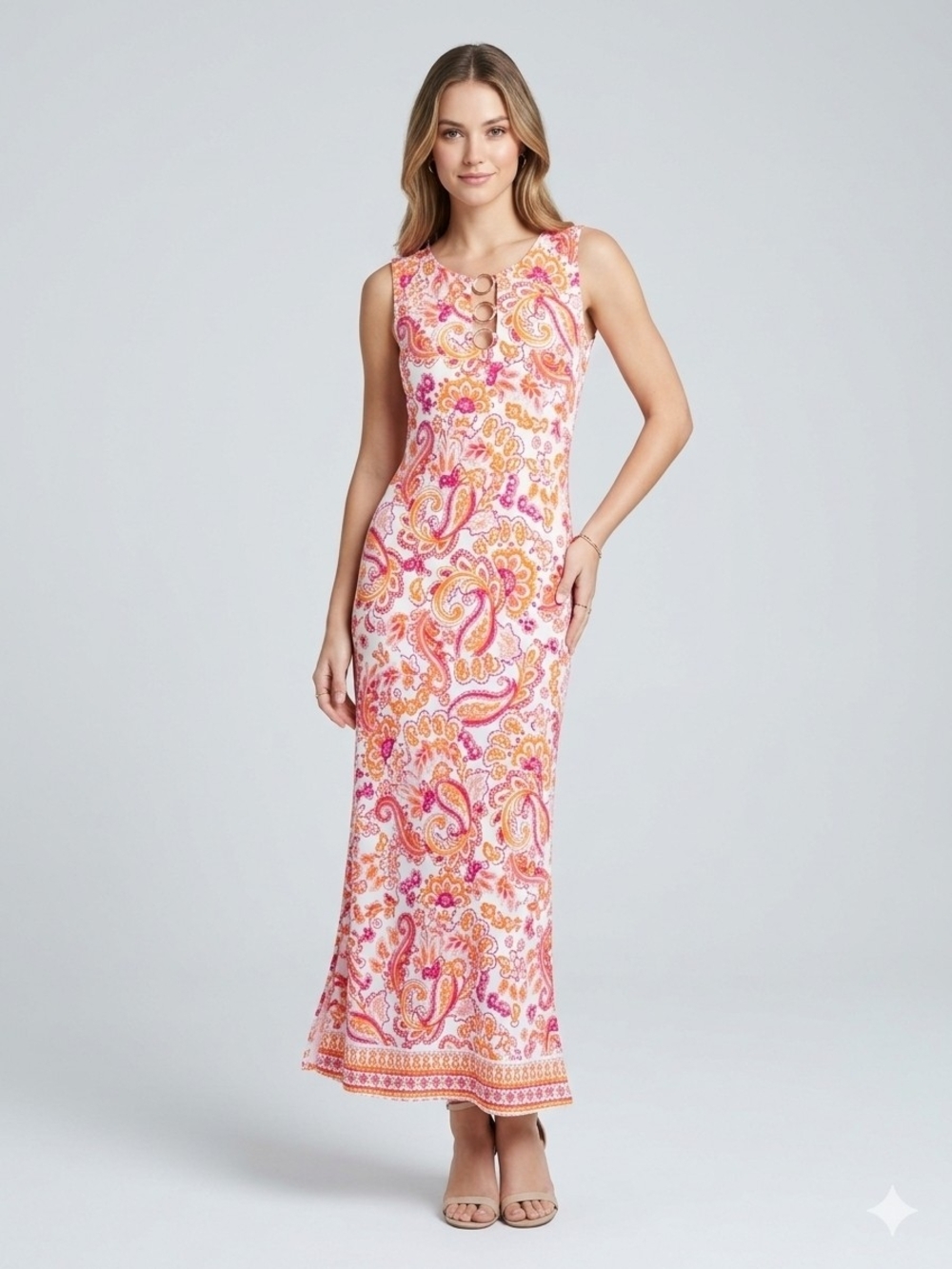 MSK Pink & Orange Paisley Maxi Dress
